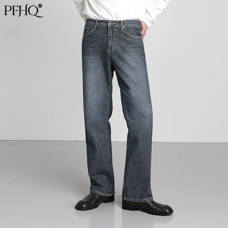 

PFHQ 2021 New Men's Fashion Loose Black Korean Style Trend Straight Wide-leg Water Wash Casual Jeans Autumn And Winter 21E5851
