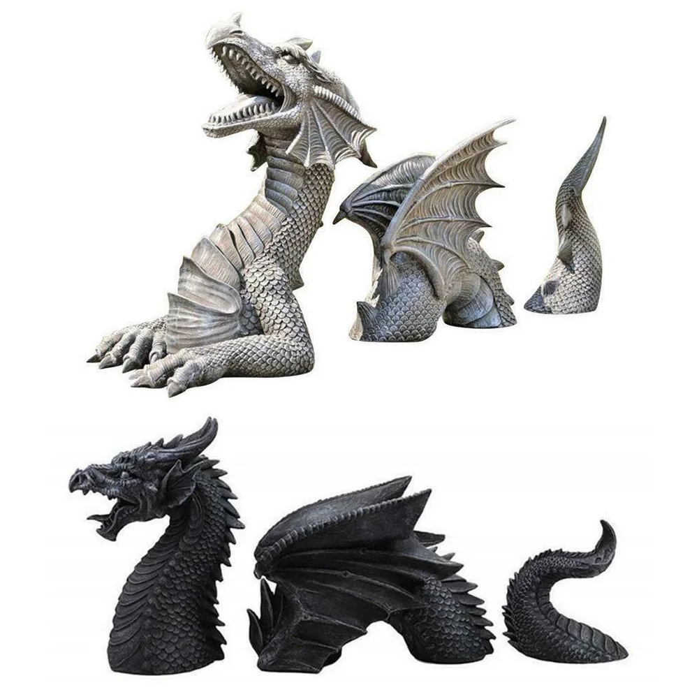 Большой дракон Готическая садовая статуя украшения аксессуары скульптуры смола