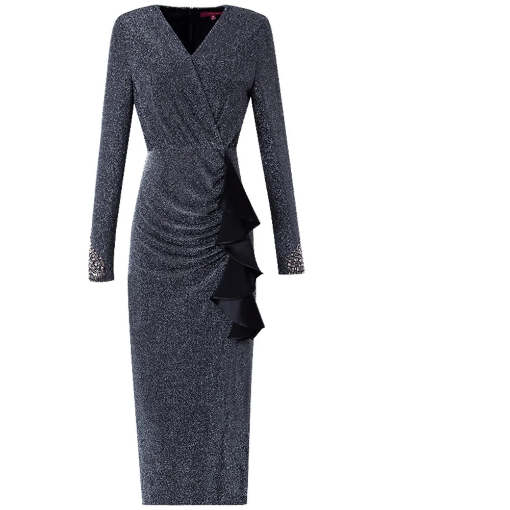 

Luxury 2021 new Women Design V collar long Party Dress Casual style Vintage dress Plus Size Celebrities summer Nail bead dresses