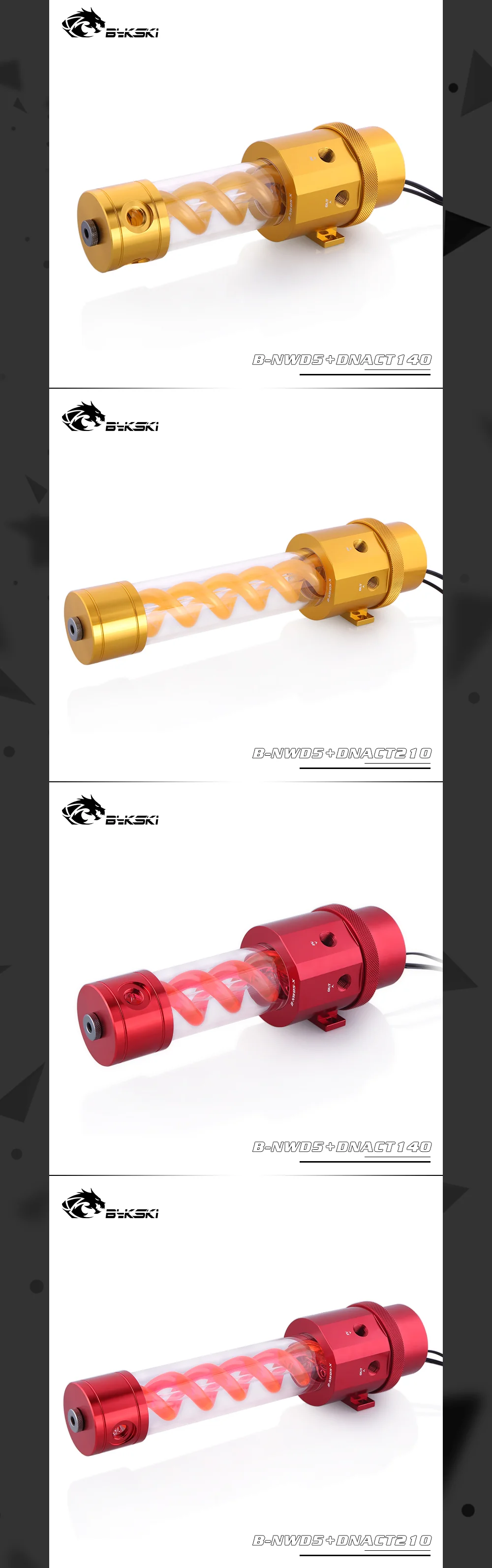 Bykski B-NWD5+ DNACT, насосы серии Bykski D5 с резервуаром для вирусов T, 140/210 мм, максимальный поток 1100л/ч, Максимальный подъем 3,8 м