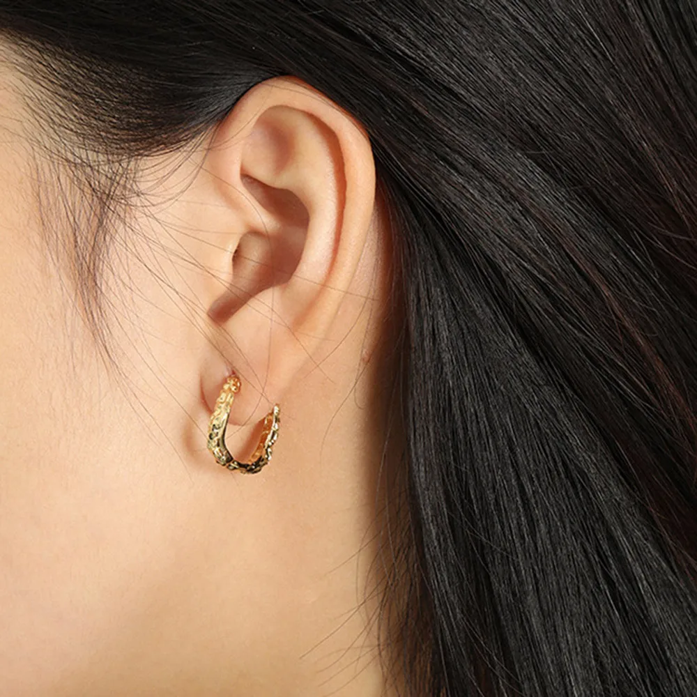 

KIKICHICC New 925 Sterling Silver Gold Irregular Geometric Hoops Piercing Round Hoop Pendiente Clips Rock Punk Thick Jewelry