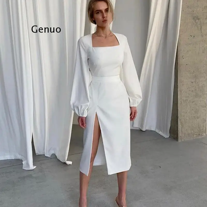 

Women's Dress Long Sleeve Lantern Sleeve Autumn Sexy Bodycon Elegant Party Hem Split Dress Women Fashion Streetwear