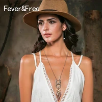 feverfree new fashion boho long chain tassel necklace women collier beads crystal water drop statement necklace vintage jewelry