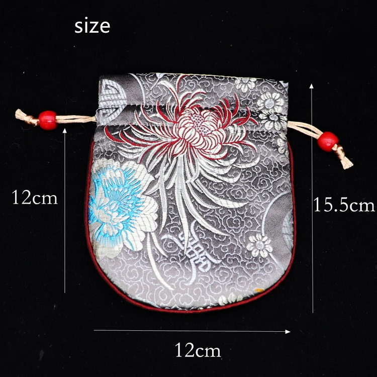 50pcs Cotton Filled Drawstring Silk Satin Brocade Jewellery Pouches Chinese style New year Gift Bags Coin Purse Bangle Storage