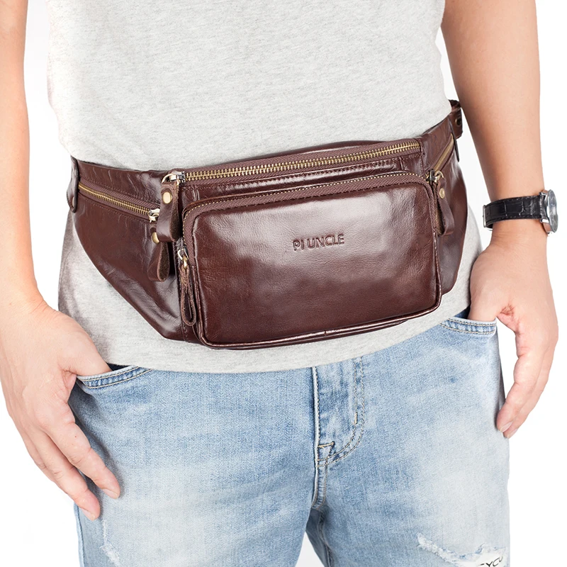 Бренд Винтаж 100% из натуральной воловьей кожи мужская сумка на пояс для мужчин