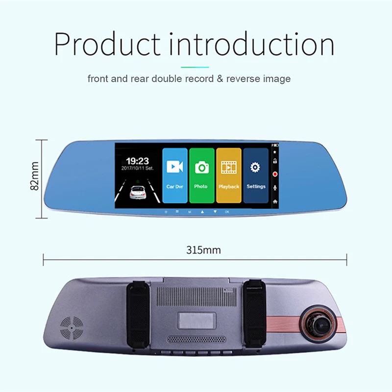 7 дюймов Экран Автомобильный видеорегистратор Двойной объектив заднего вида Hd