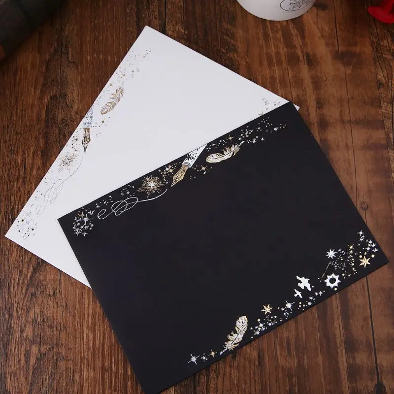 

10pcs Creative Bronzing Feather Envelope For Wedding Invitation Cards Gifts Stationery Letter