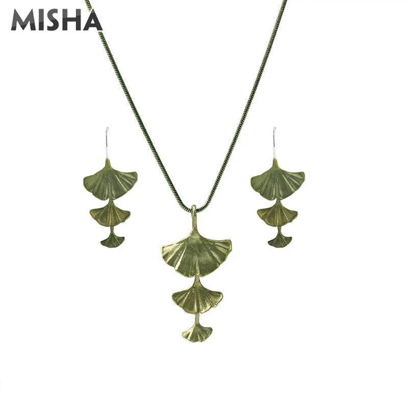 MISHA Модный комплект украшений ожерелье серьги для женщин удача листья гинкго