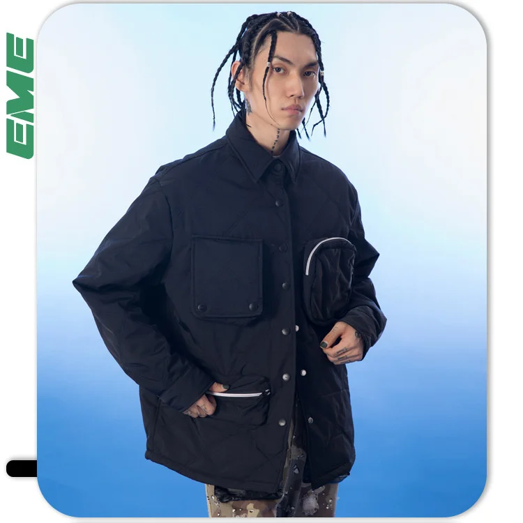 

vintage Street Embroidery Pocket Jacket high street fashion Thicke Men Shirt Jacket cargo winter jacket parka