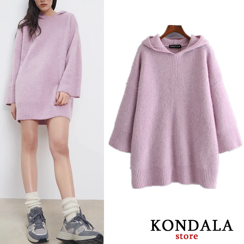 Женское вязаное мини-платье KONDALA Za зимнее теплое свободное платье-свитер из
