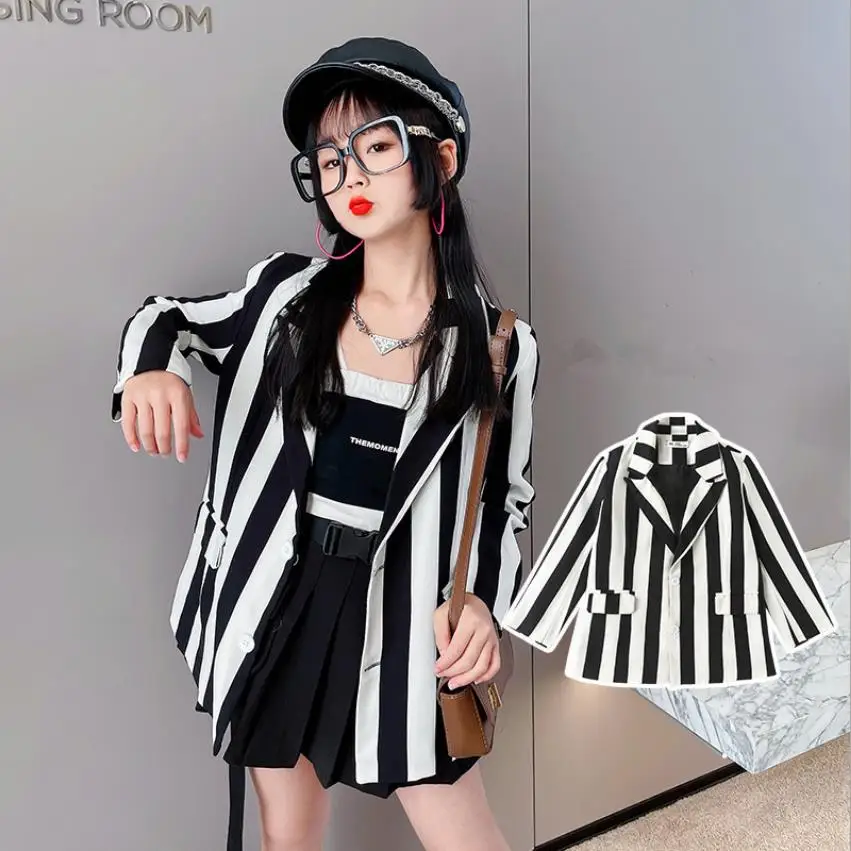 

Baby girl long sleeve striped coats children spring autumn new korean fashion jacket kids blazer coat teenage outerwear wz333