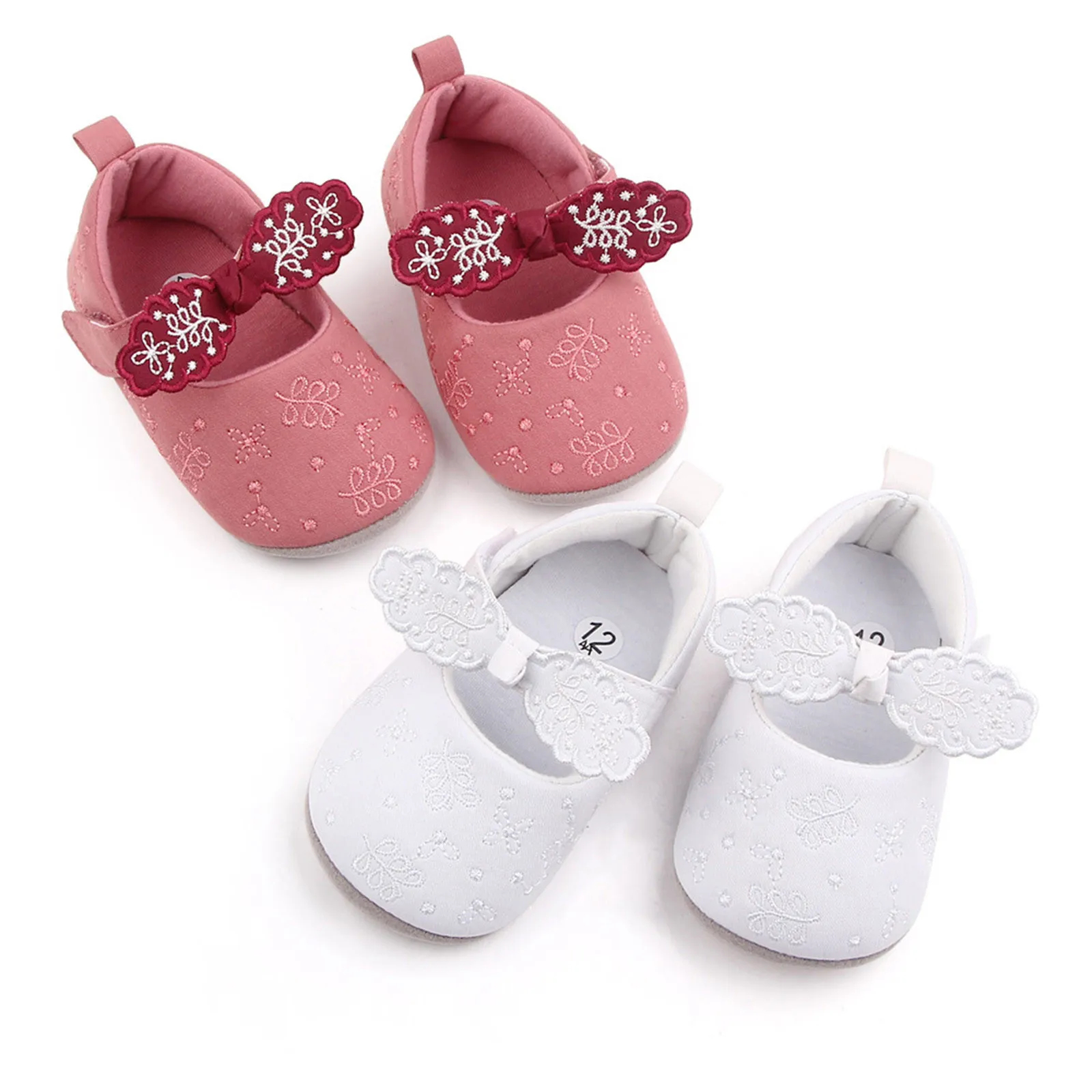 

Baby Girls Floral Bow Shoes Soft First Walkers Shoes Princess Shoes Prewalker Soft Bottom Anti-Slip Toddler Girl Princess Shoes