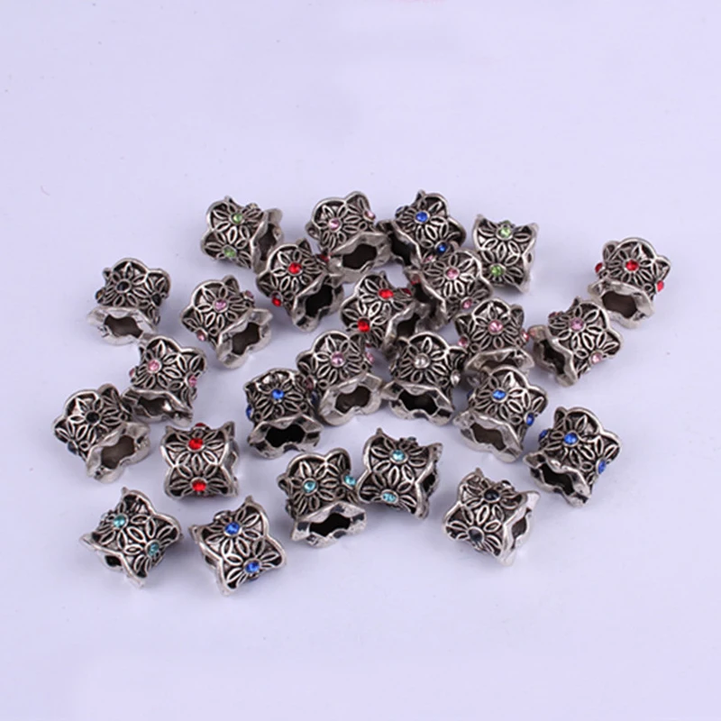 10 шт. Смешанные Серебряные стразы плетеные волосы бороды Дред бусины кольца туба