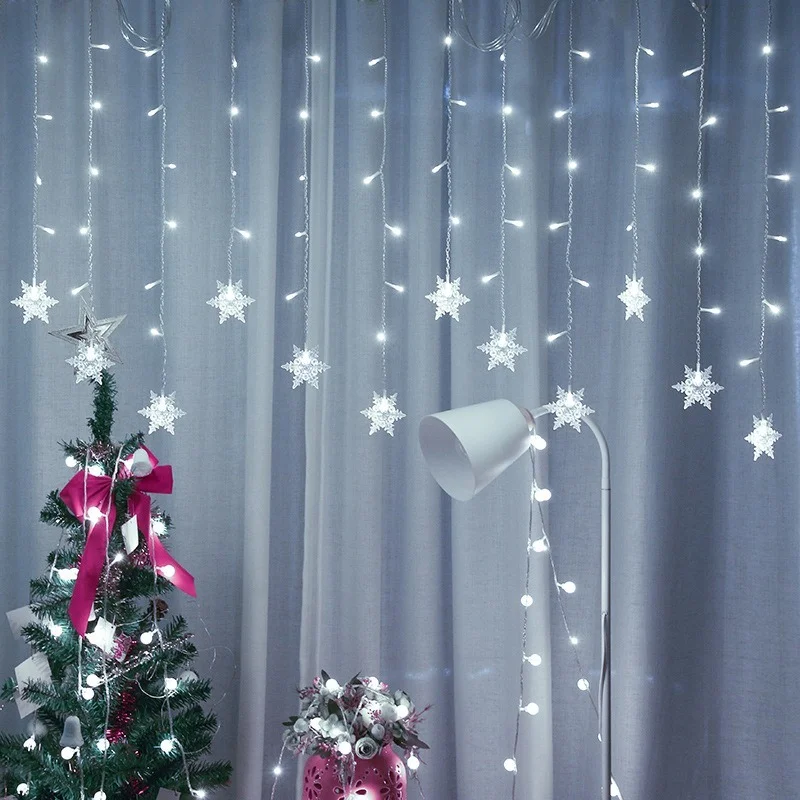 

Christmas Snowflakes LED String Lights Curtain Light Flashing Waterproof Holiday Party Decoration Connectable Fairy Light 3.2M