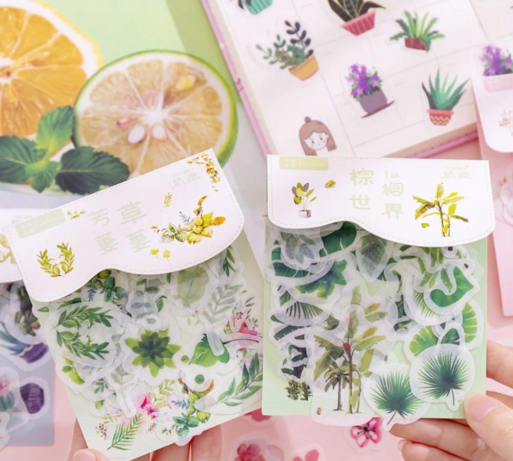 40 шт./лот бумажные наклейки с зелеными растительными цветами Мультяшные Васи kawaii