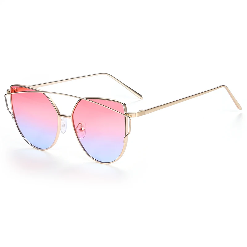 

Brand Designer Sunglasses Women Cat eye Alloy Frame Mirror Flat Rose Gold Vintage Cateye Fashion lady Women Sunglasses Oculos