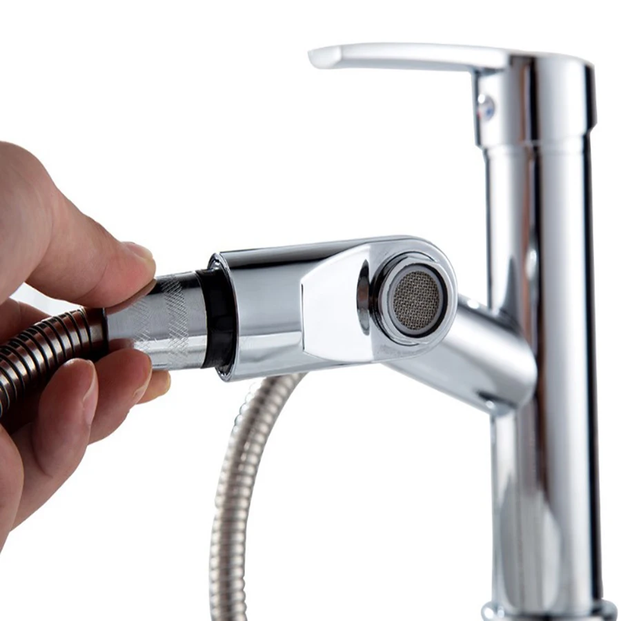 

Pull out chrome kitchen faucet Brass single hole Water-saving mixer tap 360 degree rotating swivel sink faucet with inlet pipe