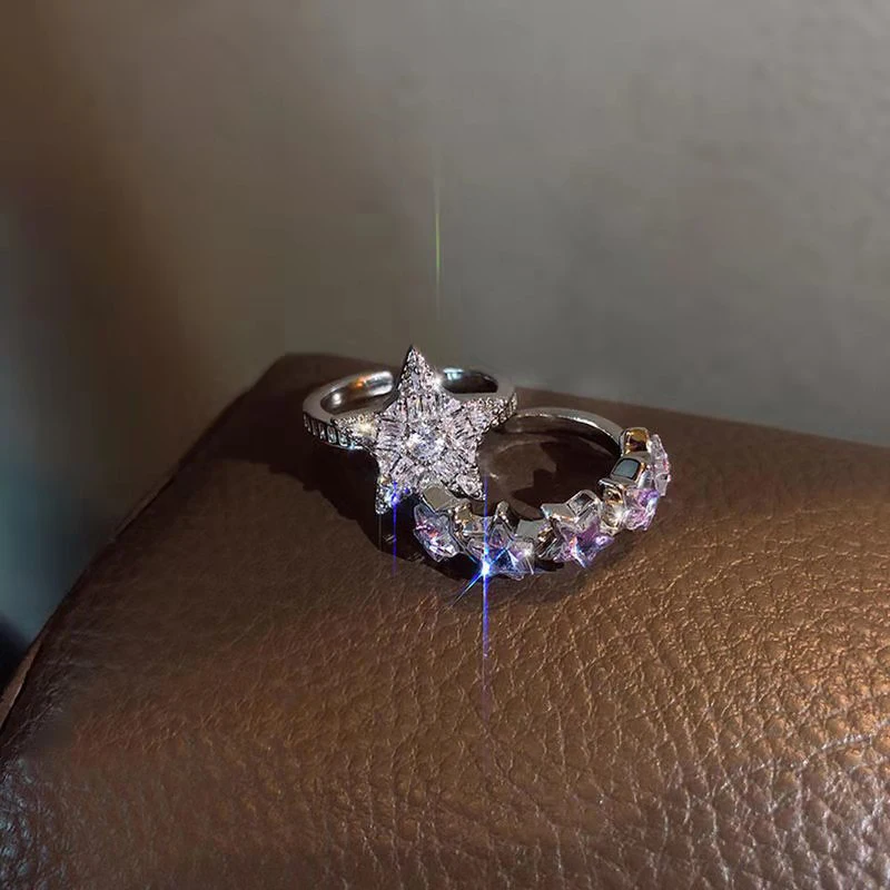 

2021 Fashion Korean Version Of The New Five-Pointed Star Opening Ring Ins Tide Niche Design Female Romantic Jewelry Gift