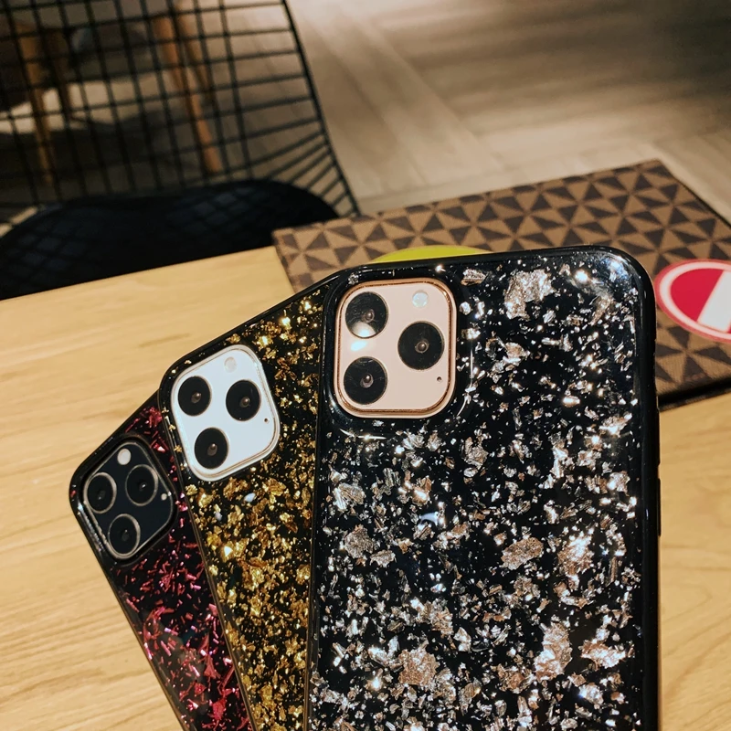 Блестящий блестящий черный мягкий силиконовый чехол из ТПУ с золотой фольгой и