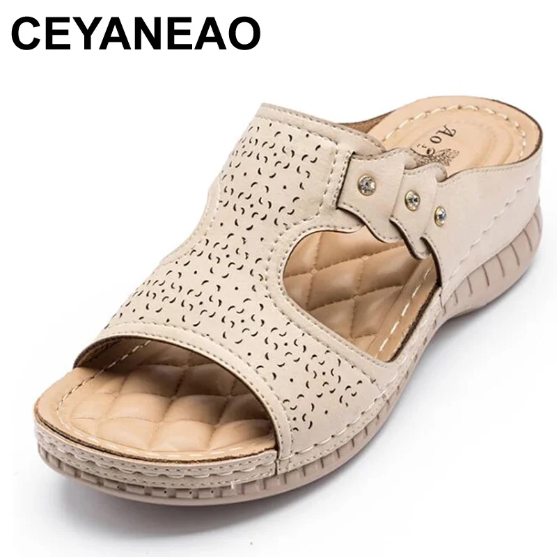 

CEYANEAO New Summer Ladies Slippers Wedge Sandals Retro Open Toe Beach Sandals Female Platform Shoes Outdoor Slippers For Women