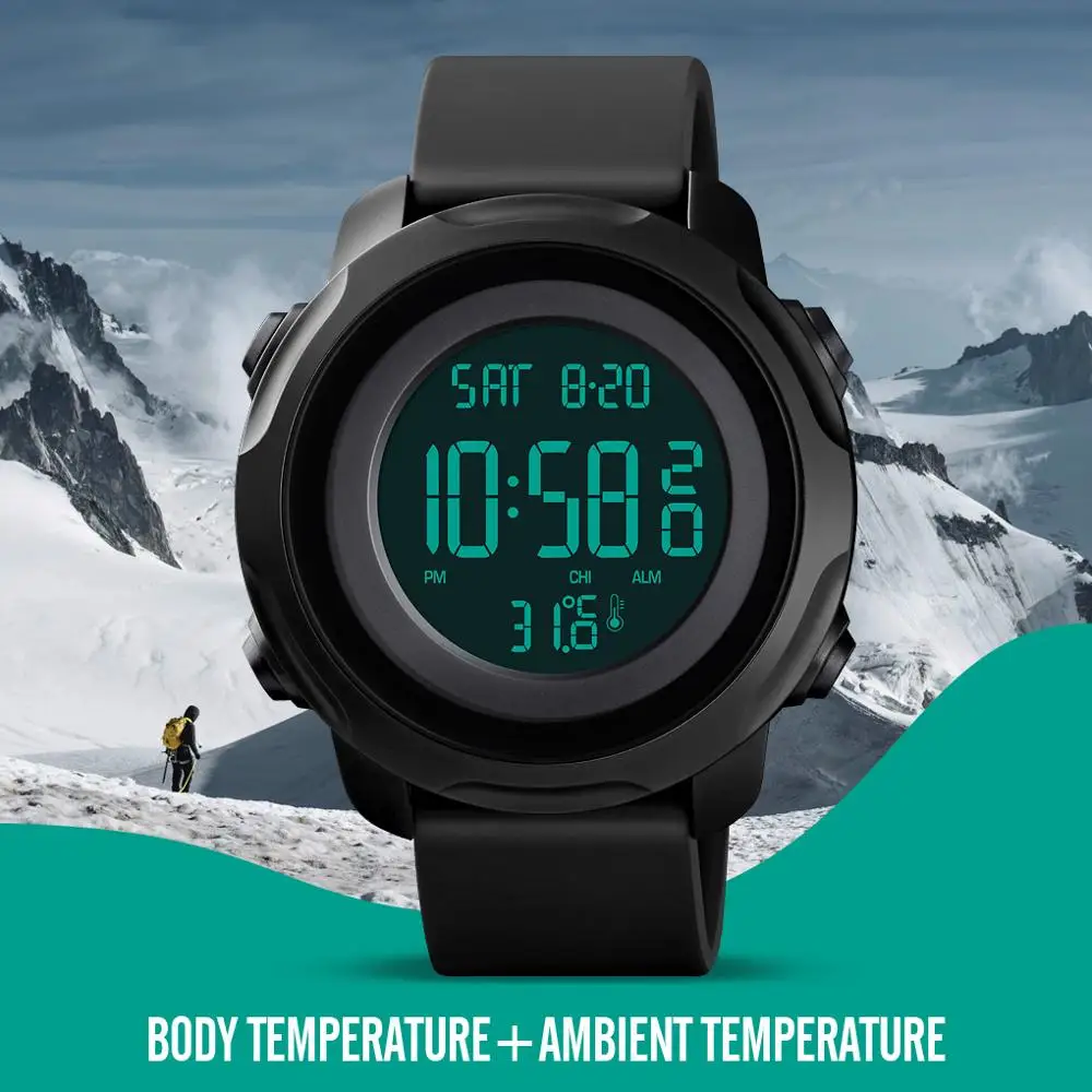 SKMEI Men's Watches Men Digital Sport Watch Chrono Calendar Electronic Clock Watch 50M Waterproof Body Temperature Measurement