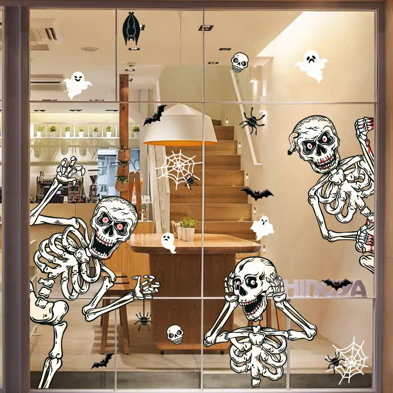 

Halloween Skeleton Stickers Haunted House Wiches Window Wall Sticker Horror Happy Halloween Party DIY Decorations For Home