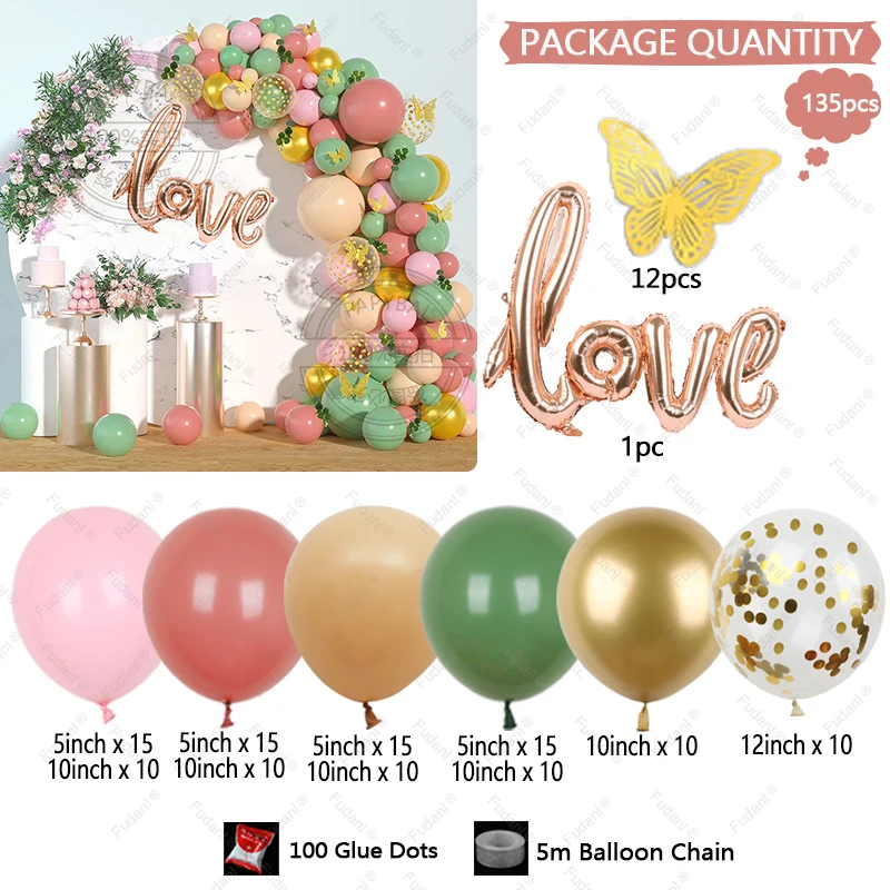 Розово-зеленые фотообои хром золотой латексный набор воздушных шаров