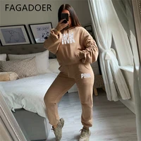 fagadoer sporty sweatsuits for women ruched design sleeve tracksuit women pink letter print hoodies and sweatpants 2pcs outfits