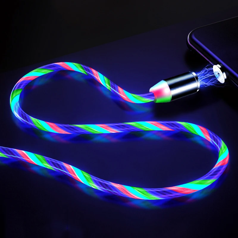 Магнитный течёт светодиодный кабель Micro USB для samsung S10 S9 type-c зарядное устройство для huawei магнитное зарядное устройство usb type C кабели