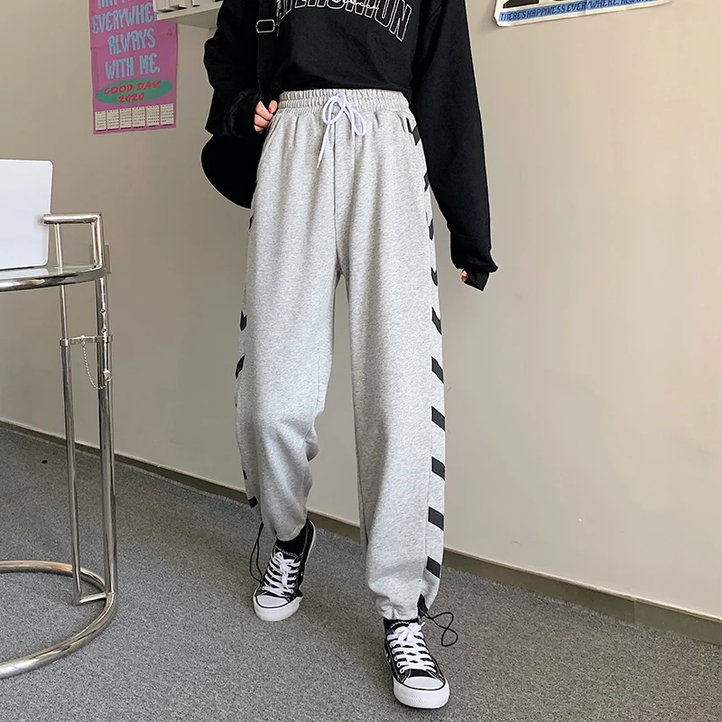 

Spring Trendy Sports Pants Women Jogging Thin Loose Trousers Arrows Decorate Printed Casual Pants Students Korean Style Pants