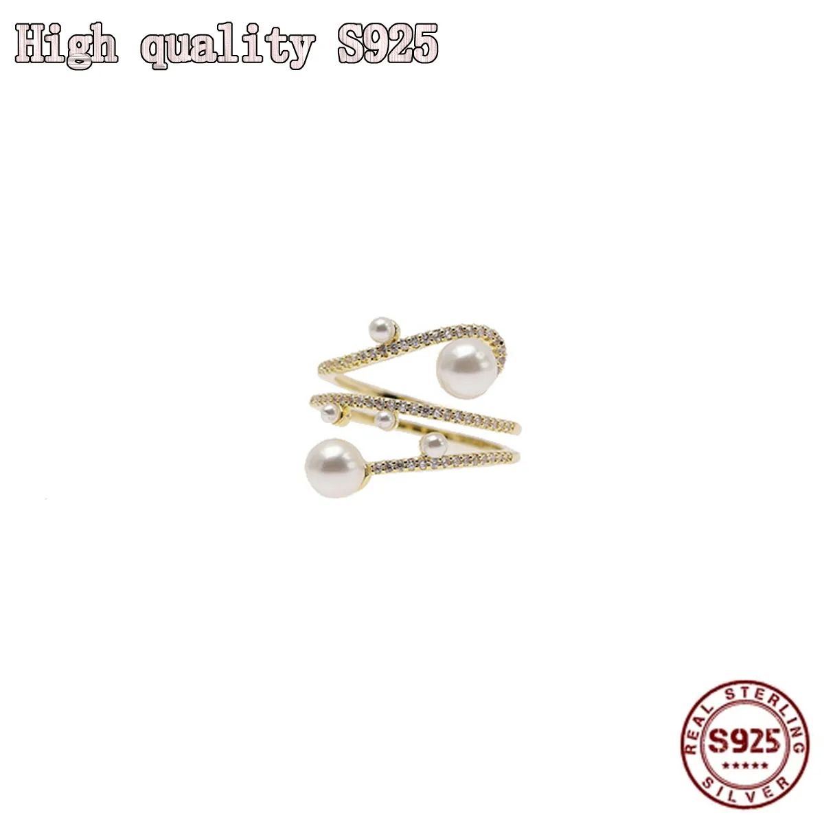

High Quality Fashion Ring Personality Wave Opening Adjustable Design Pearl Lady Ring Best Gift Womens Rings