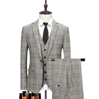 mens formal business wedding 3 pieces suit set male lattice 2021 blazers jacket trousers pants vest trousers dress waistcoat