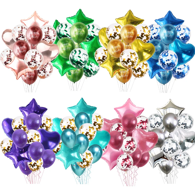 14 шт хромированные шары из латекса цвета металлик с принтом на день рождения