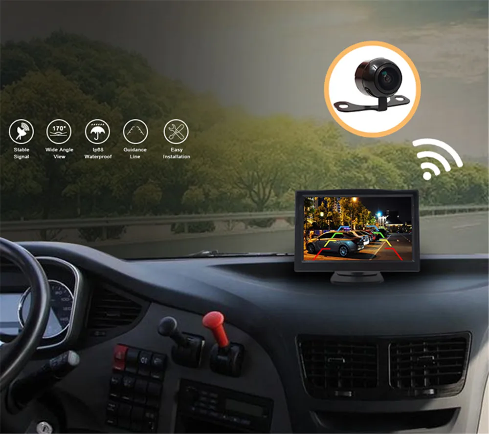 rear view camera with monitor монитор для камеры заднего вида 5 дюйм беспроводной монитор с фронтальной или задней камерой, прикуриватель питания, поддержка цифрового сигнала 150 м беспроводное расстояние