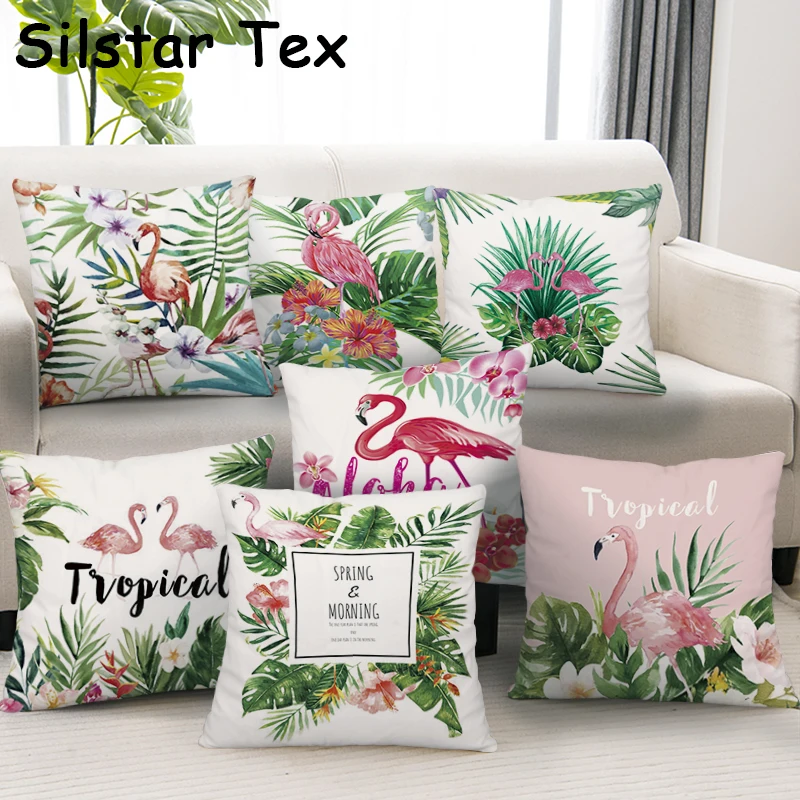 

Silstar Tex Fashion Tropical Flamingo Plant Cushion Pillow Polyester Cover Decorative Pink pillows for sofa Anime Soft Chair