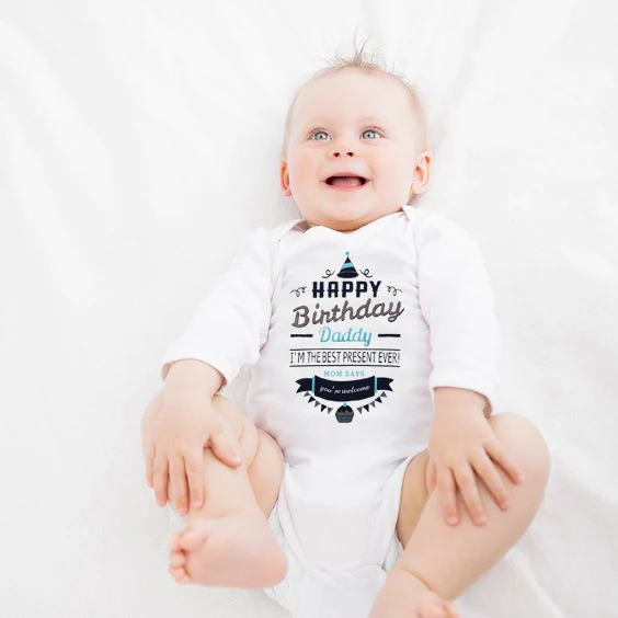 0-24M Infant Newborn Baby Boy Girl Long Sleeve Letter Print Happy Birthday Dad Romper Autumn Clothes Cotton Onesie | Мать и ребенок