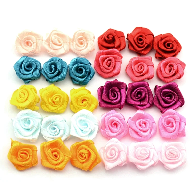 

100pcs Satin Ribbon Rose Flower Bow Appliques Wedding Decor Appliques Sewing DIY