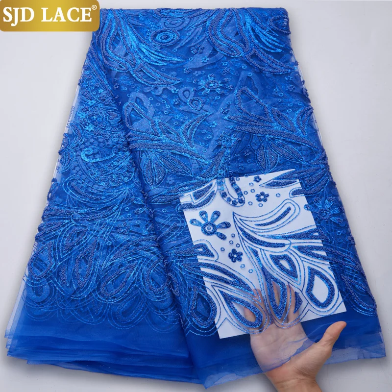 

SJD LACE Royal Blue French Tulle Lace Fabric Embroidery Mini Beads African Nigerian Mesh Lace Fabric Latest Wedding Dress A2758