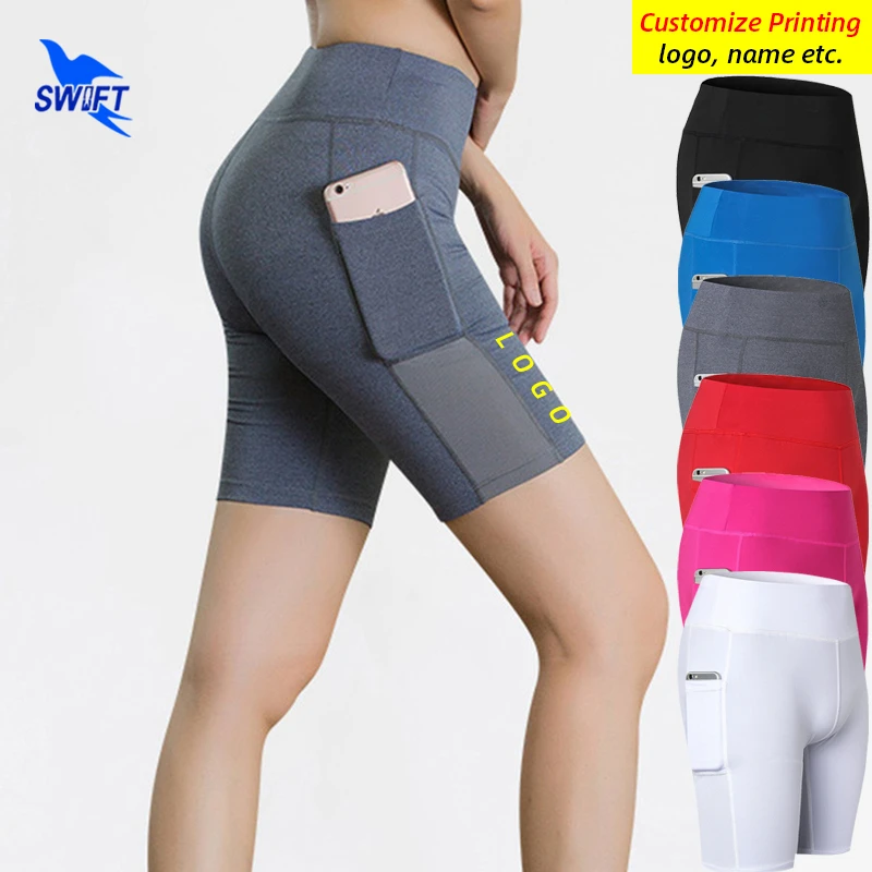 Customize LOGO Slim Fit High Waist Yoga Sport Shorts Women Breathable Gym Fitness Running Short Pants Quick Dry Workout Tights