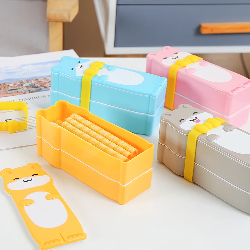 Портативный мини Bento Box контейнеры для детей, милый двойной Штабелируемый мультфильм ланч-боксы, BPA-бесплатно и мыть в посудомоечной машине(синий