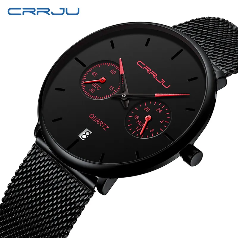 

CRRJU 2162 Classic Men Watches Stainless Steel Waterproof Man Sport Quartz Wristwatch Calendar Watch