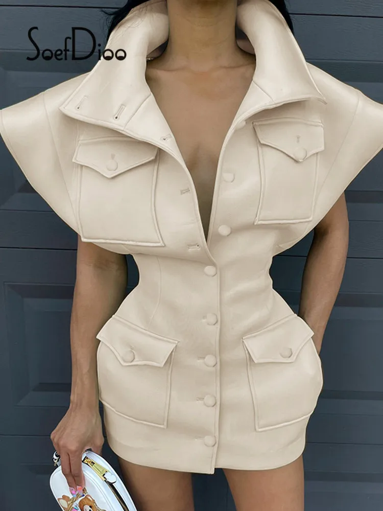 

Soefdioo Solid Flying Sleeve Single Breasted Multi-Pockets Bodycon Dress Women Waist Slim Long Coat Fall 2021 Fashion Streetwear