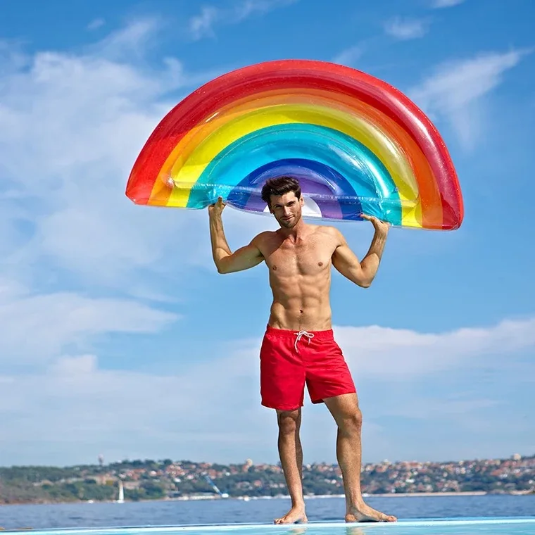 

Giant Rainbow Floating Bed Inflatable Pool Swimming Ring Air Mattress Beach Water Party Toys Pool Float for Adults Row Tub
