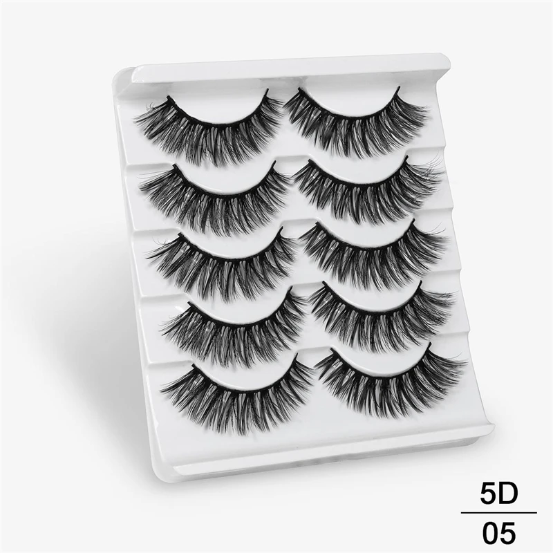 5D05 SEXYSHEEP, 5 пар, 20-25 мм, 3D накладные ресницы из искусственного меха норки, натуральные/толстые длинные ресницы для глаз, вытягивающие макияж, инструменты для наращивания красоты - Цвет: 5D05