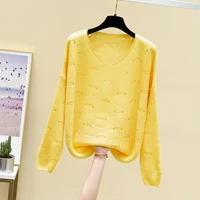 hollowed out sweater womens korean loose bottomed top long sleeve 2021 spring new fashion v neck sweater thin