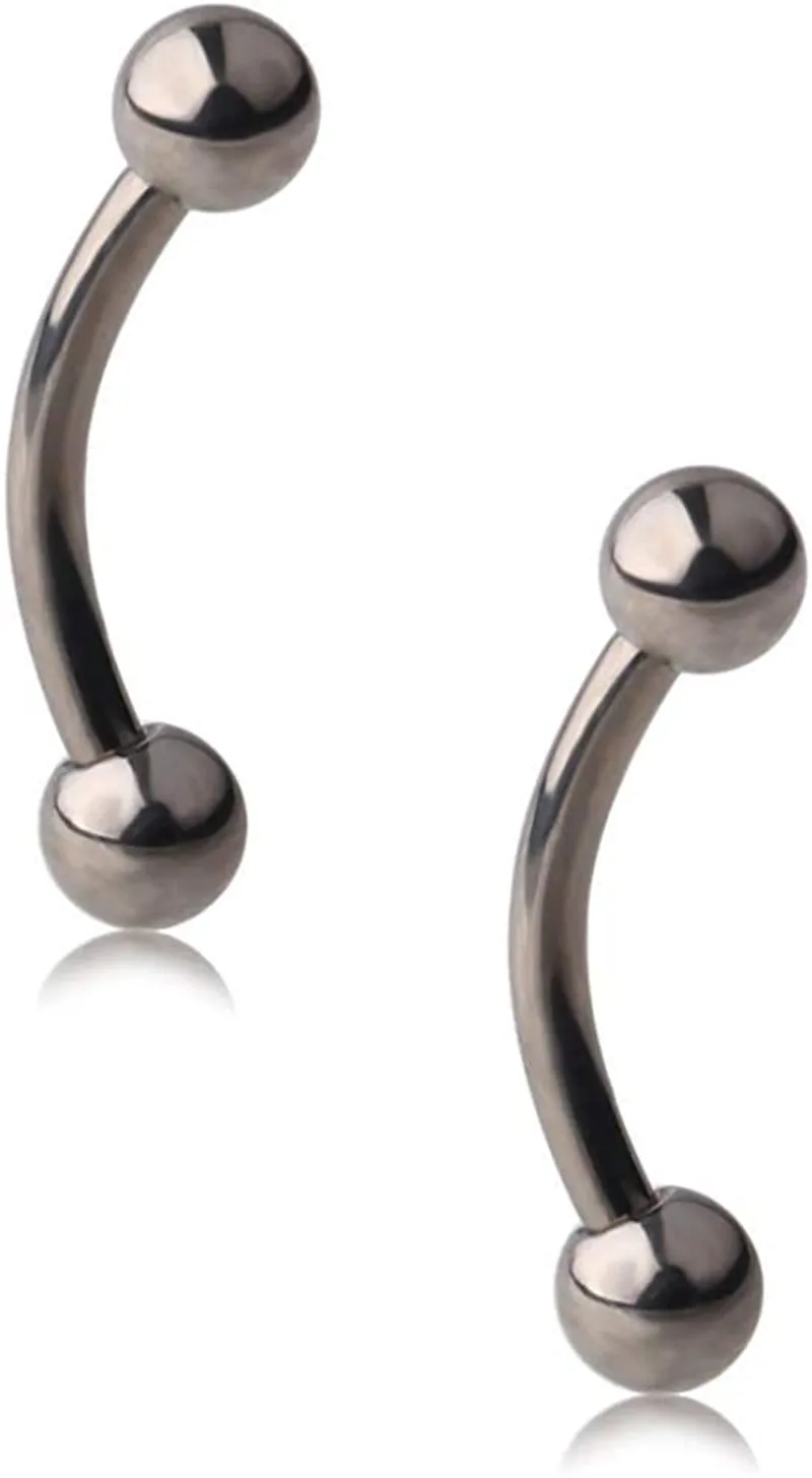 

2PCS Titanium Eyebrow Tragus Lip Ring Piercing Jewelry Curved Barbell with Ball Kit 16g 16 Gauge 6mm 8mm 10mm 12mm