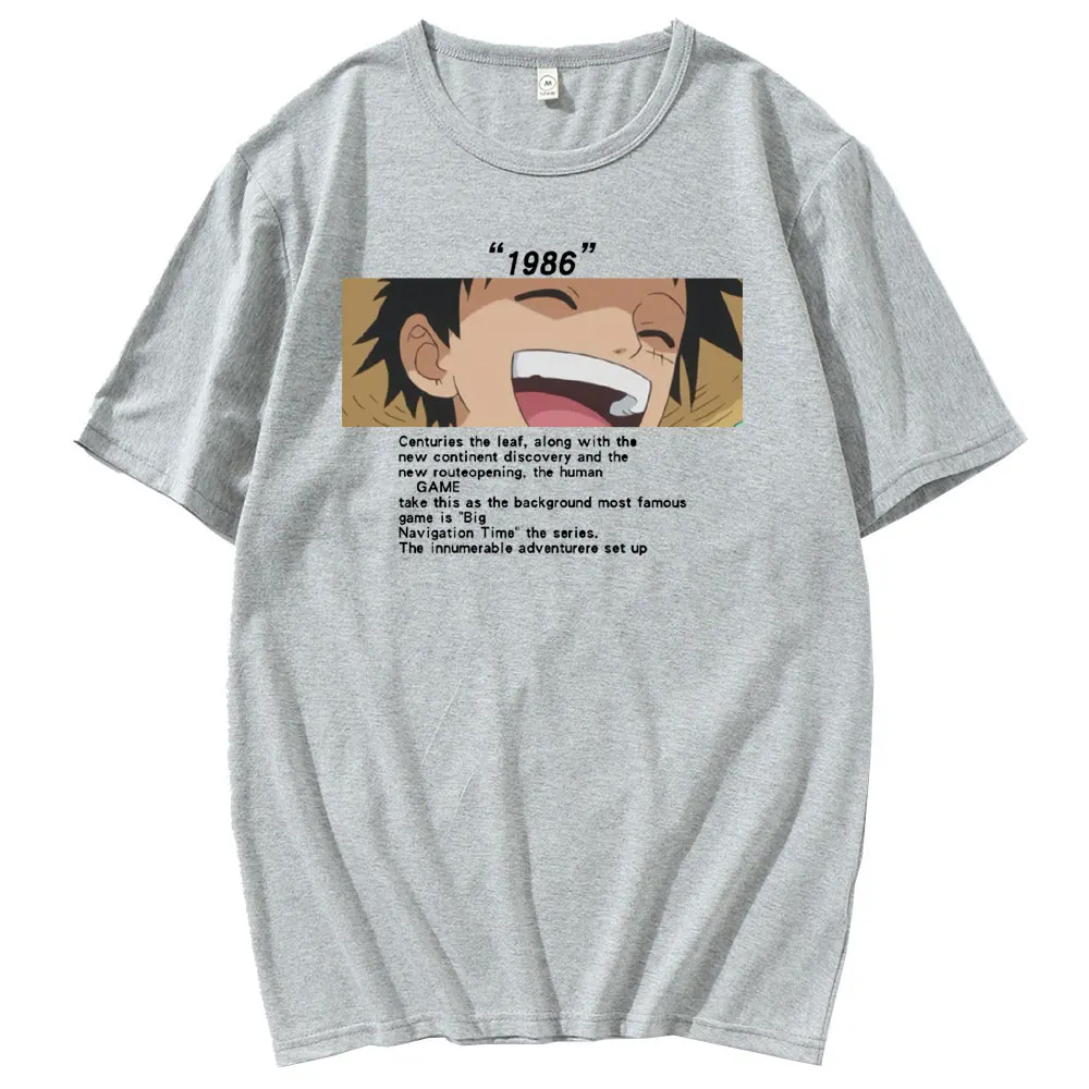 

Harajuku Men Women Oversized Big Hip Hop Street Short Sleeve 1986 Japan Anime ONE PIECE Pattern T-shirt Luffy Print Male Tshirt