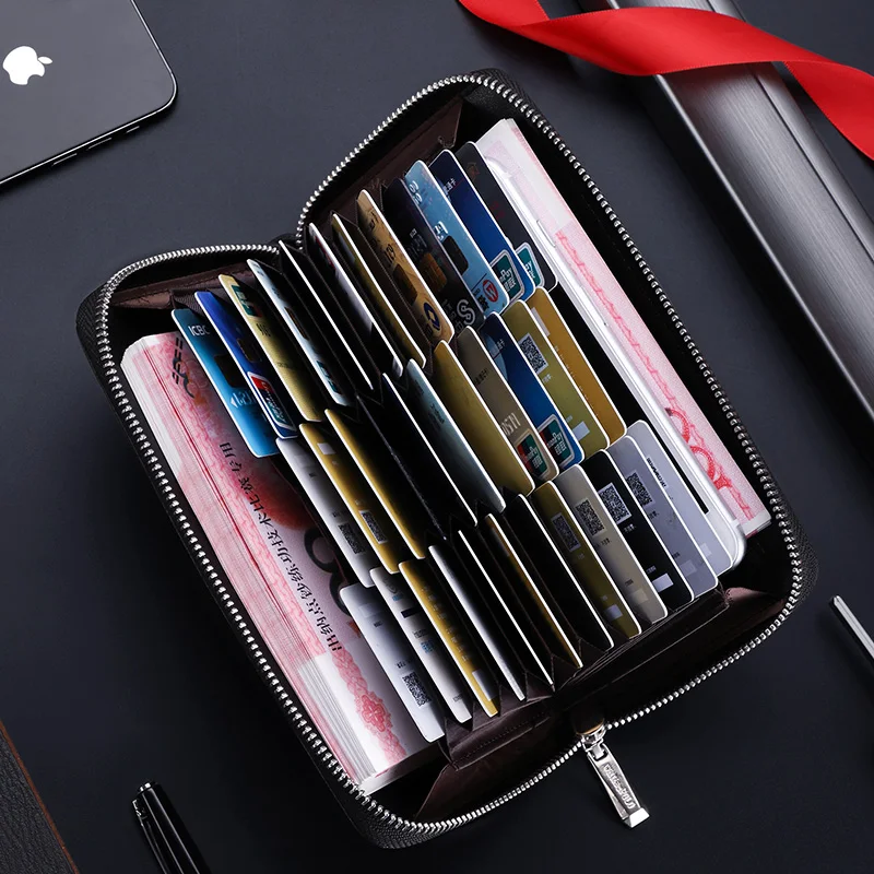 leather large capacity mens wallet long business multi function card holder fashion high grade coin zipper purse handbag free global shipping