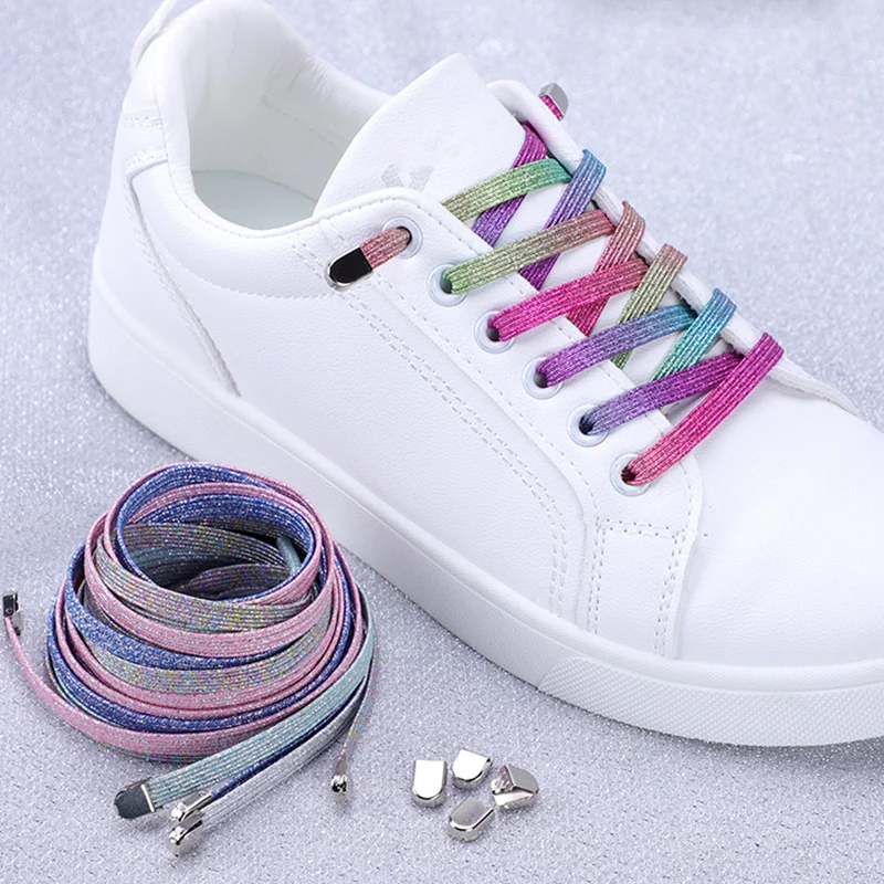 1 Pair Metal Lock No Tie Shoelaces Elastic Flat shoe Laces For Sneakers Fast On And Off Suitable For All Shoes Lazy Shoelace