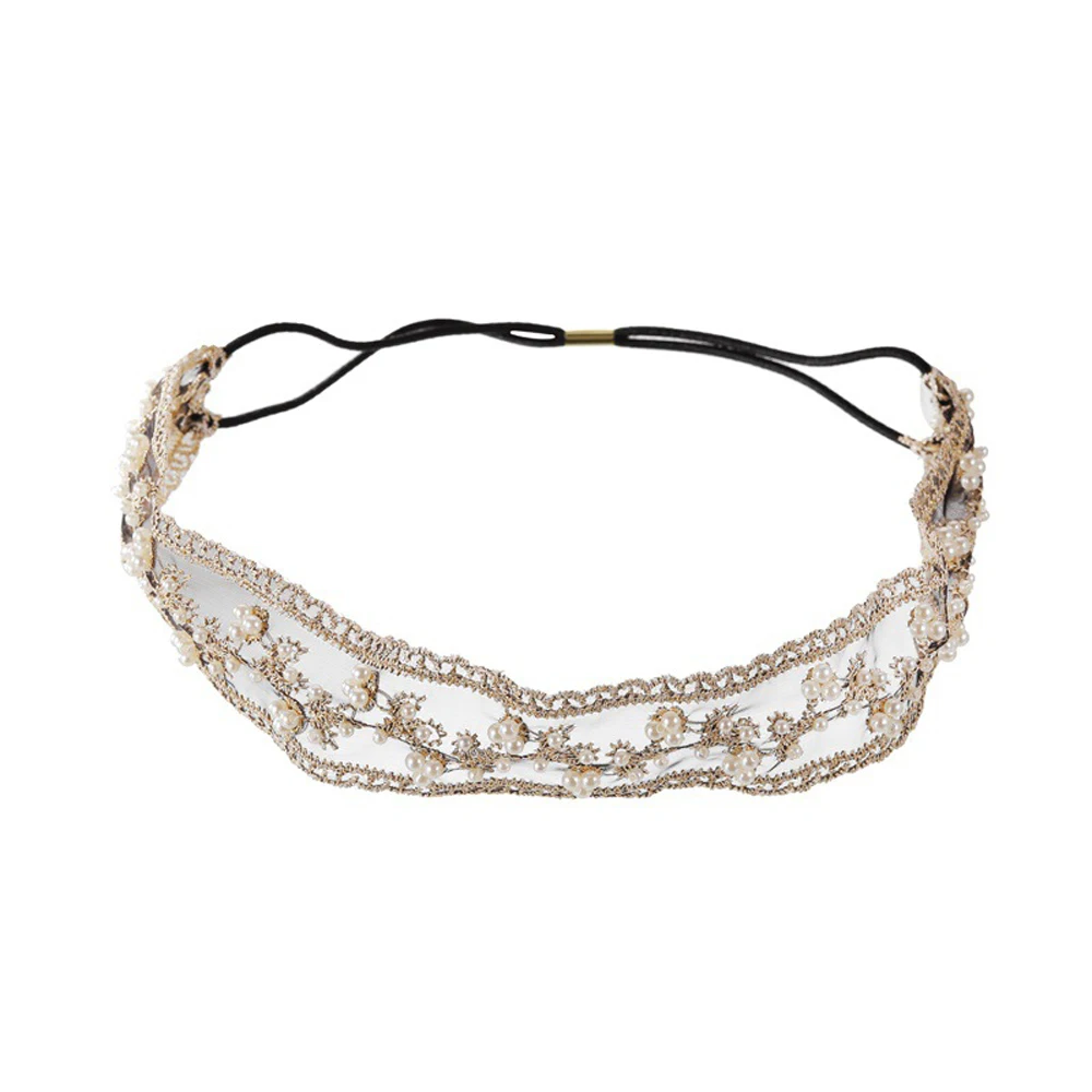 

Elegant Pearl Lace Headband Elastic Wide Hair Band for Women Girls Fashion Temperament Headwear Headband Hair Accessories